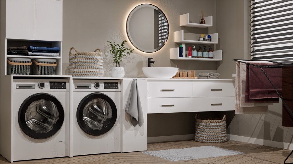 Raumhirsch Furniture Waschmaschinenumbauschrank Waschmaschinenschrank für Waschmaschine & Wäschetrockner