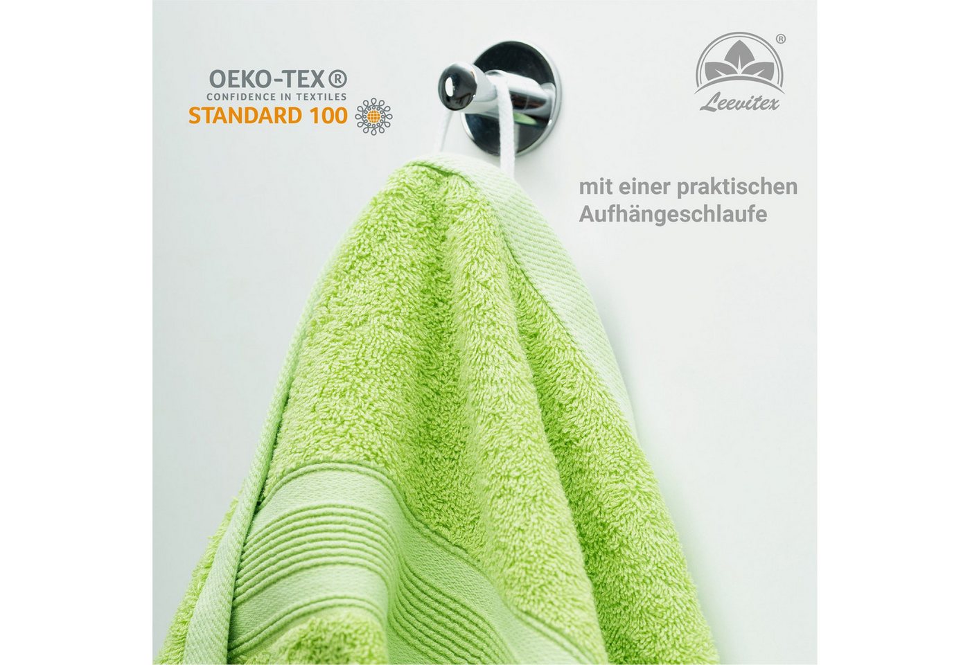 leevitex® Saunatuch, 80x200 cm, 100% Baumwolle, saugstark und fusselfrei, Frottee (Set, 2-St), OEKO-TEX® STANDARD 100 zertifiziert, gestreifte Bordüre Bild 4