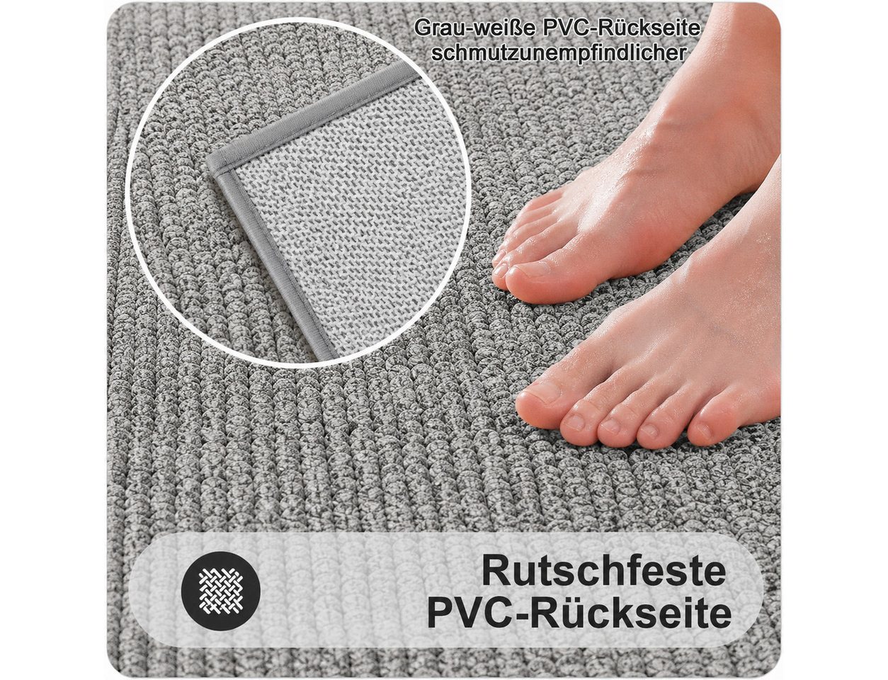Forrlite Badematte Duschmatte Badezimmerteppich, 40x60cm Badematte rutschfest, Super Saugfähige Badematten & Badteppiche, schnell trocknend, Graue Badematte in Sisal-Optik, Badteppich Waschbar,Badezimmermatte für Dusche und Badewanne, Hellgrau