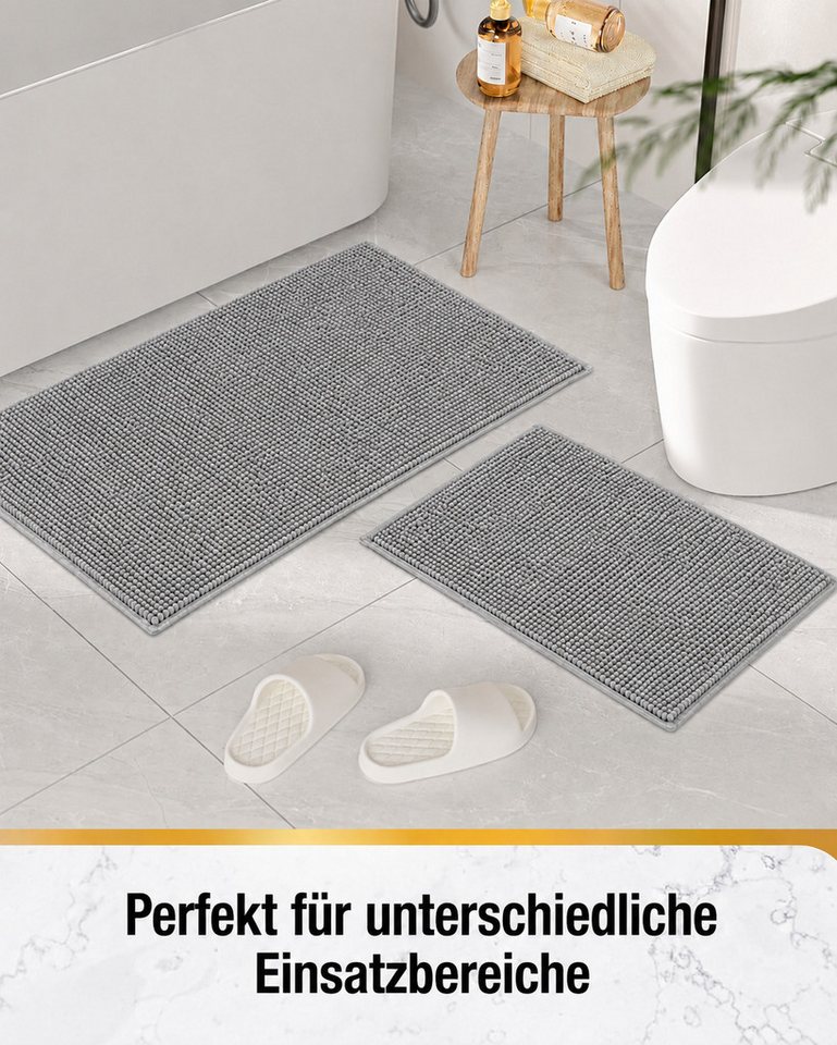 Forrlite Badematte Duschmatte Badezimmerteppich, 40x60cm Badematte rutschfest, Super Saugfähige Badematten & Badteppiche, schnell trocknend, Graue Badematte in Sisal-Optik, Badteppich Waschbar,Badezimmermatte für Dusche und Badewanne, Hellgrau Bild 2