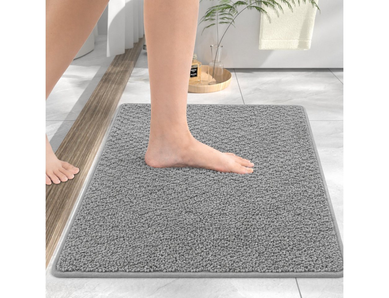 Forrlite Badematte Duschmatte Badezimmerteppich, 40x60cm Badematte rutschfest, Super Saugfähige Badematten & Badteppiche, schnell trocknend, Graue Badematte in Sisal-Optik, Badteppich Waschbar,Badezimmermatte für Dusche und Badewanne, Hellgrau Bild 5