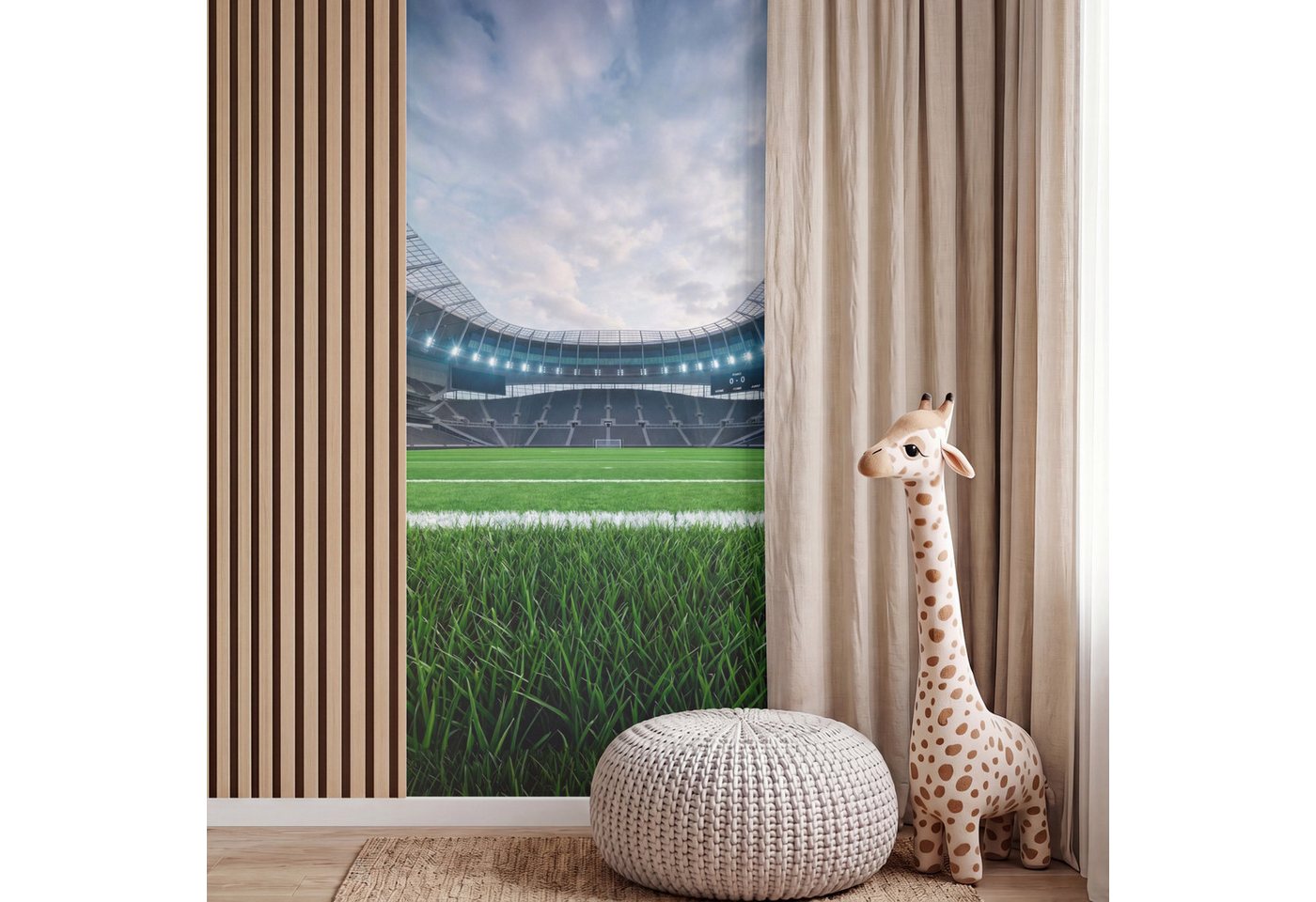OnlyWow Fototapete Kinderzimmer - Fußball - Stadion - Sport - Grün, Matt, bedruckt, Wandtapete, Schlafzimmer, Wanddekoration 100x220cm Bild 4
