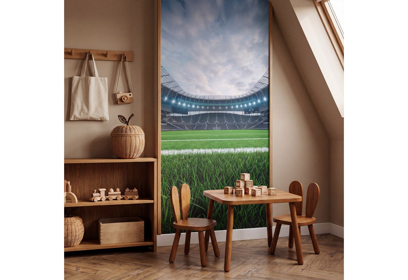 OnlyWow Fototapete Kinderzimmer - Fußball - Stadion - Sport - Grün, Matt, bedruckt, Wandtapete, Schlafzimmer, Wanddekoration 100x220cm Bild 5