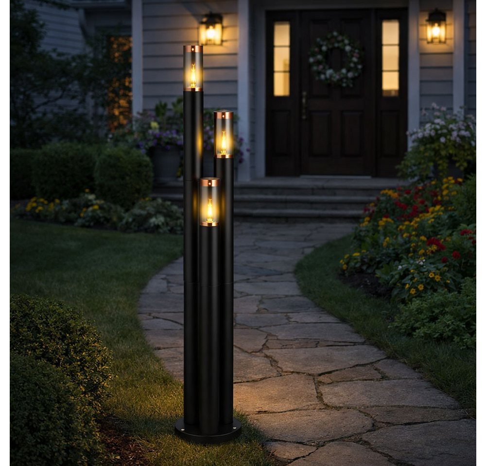GLOBO LIGHTING LED Außen-Stehlampe, Leuchtmittel inklusive, Warmweiß, Außenstehleuchte Gartenlampe Wegeleuchte Edelstahl schwarz LED 170 cm