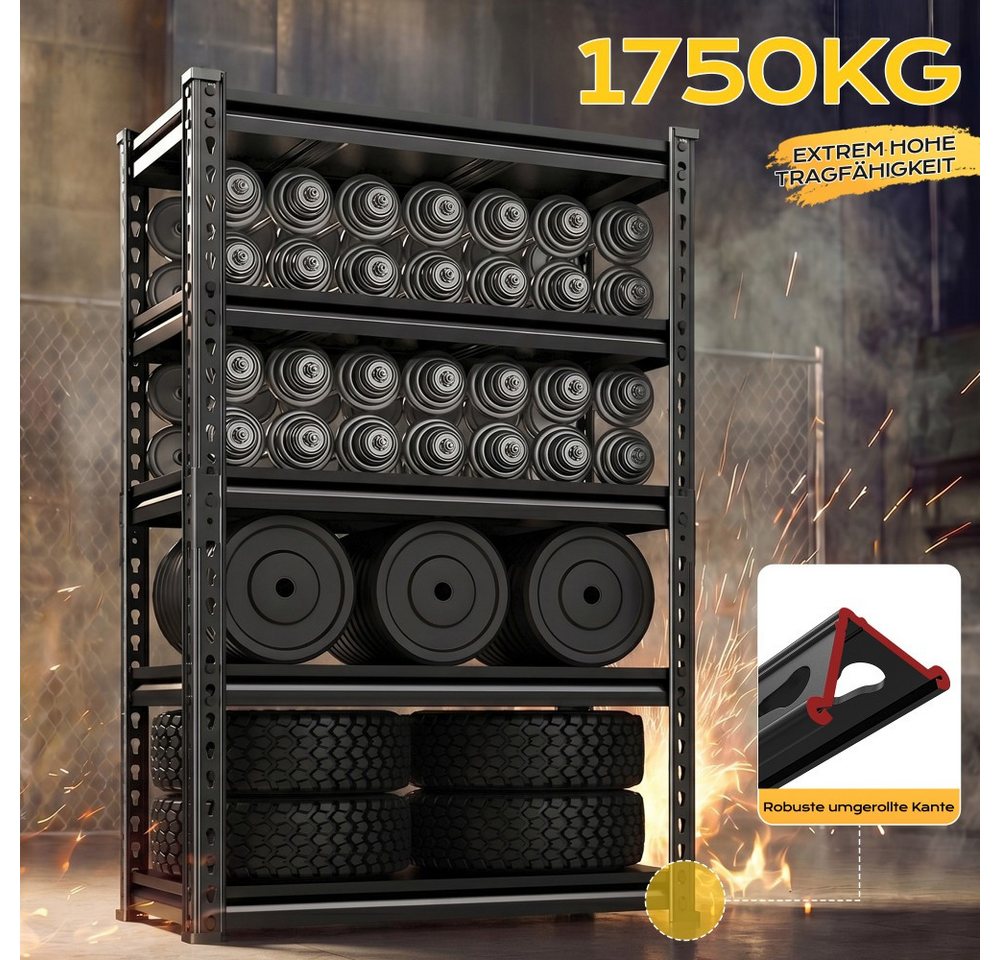 Klyvvo Regal Schwerlastregal Metall, Tragkraft bis 1750 kg, mit 5 Metallböden Verstellbaren, Steckregal Werkstattregal Kellerregal 1-tlg., Standregal, Lagerregal für Keller & Werkstatt, Schwarz Bild 5