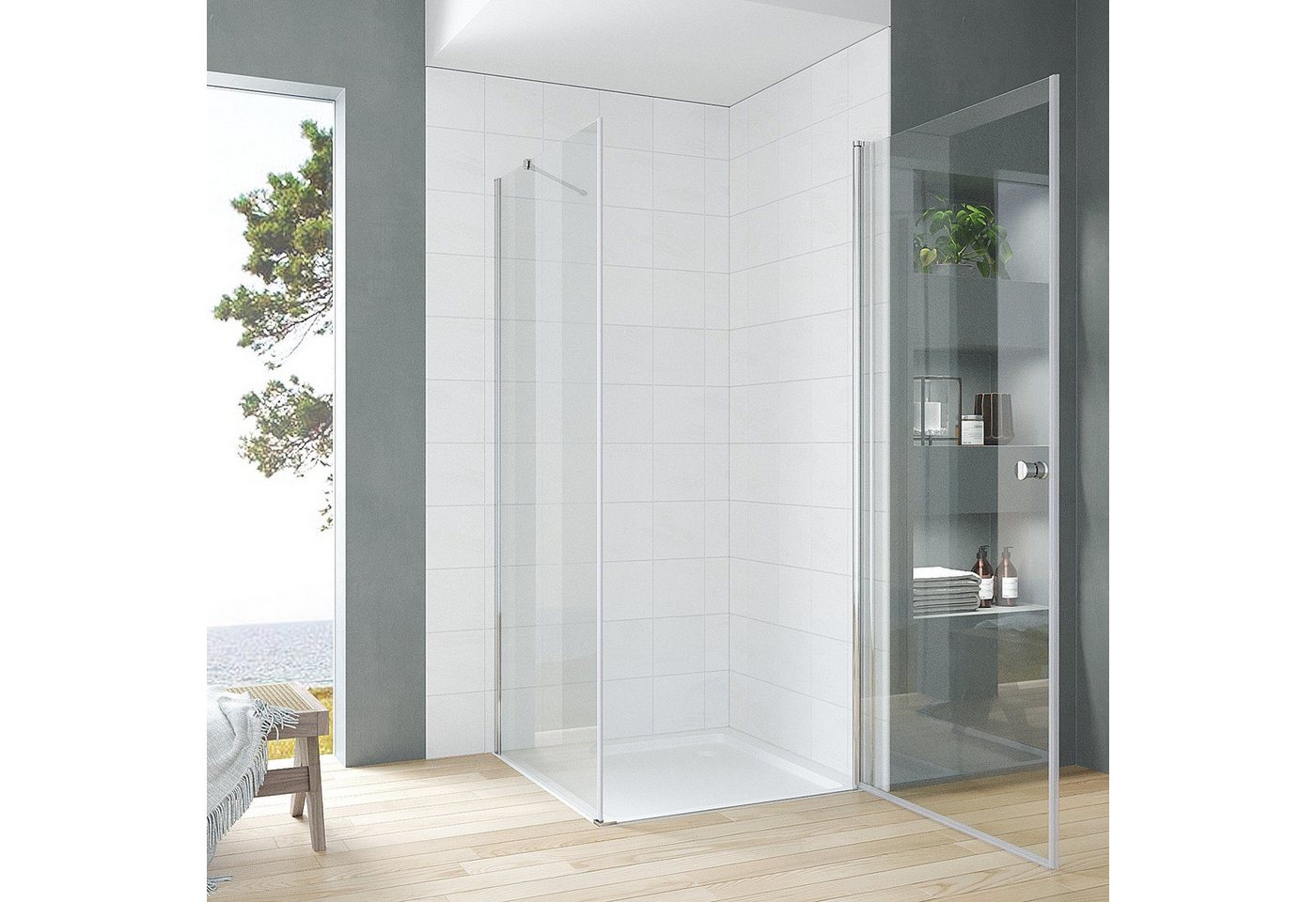 AQUABATOS Eckdusche Eckeinstieg Dusche Duschkabine für Duschwanne mit Drehtür, BxT: 75x70 cm, Einscheibensicherheitsglas, Pendeltür Duschabtrennung Schwingtür Duschwand Duschtür mit Seitenwand Sicherheitsglas, variabler Verstellbereich, barrierefrei einbaubar, mit Hebe-Senk-Mechanismus, links und recht montierbar, Spritzwasserschutz, Höhe: 187 cm
