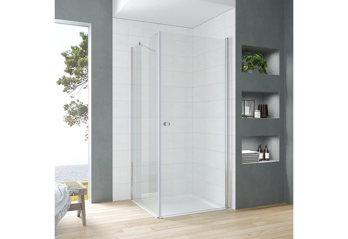 AQUABATOS Eckdusche Eckeinstieg Dusche Duschkabine für Duschwanne mit Drehtür, BxT: 75x70 cm, Einscheibensicherheitsglas, Pendeltür Duschabtrennung Schwingtür Duschwand Duschtür mit Seitenwand Sicherheitsglas, variabler Verstellbereich, barrierefrei einbaubar, mit Hebe-Senk-Mechanismus, links und recht montierbar, Spritzwasserschutz, Höhe: 187 cm Bild 3