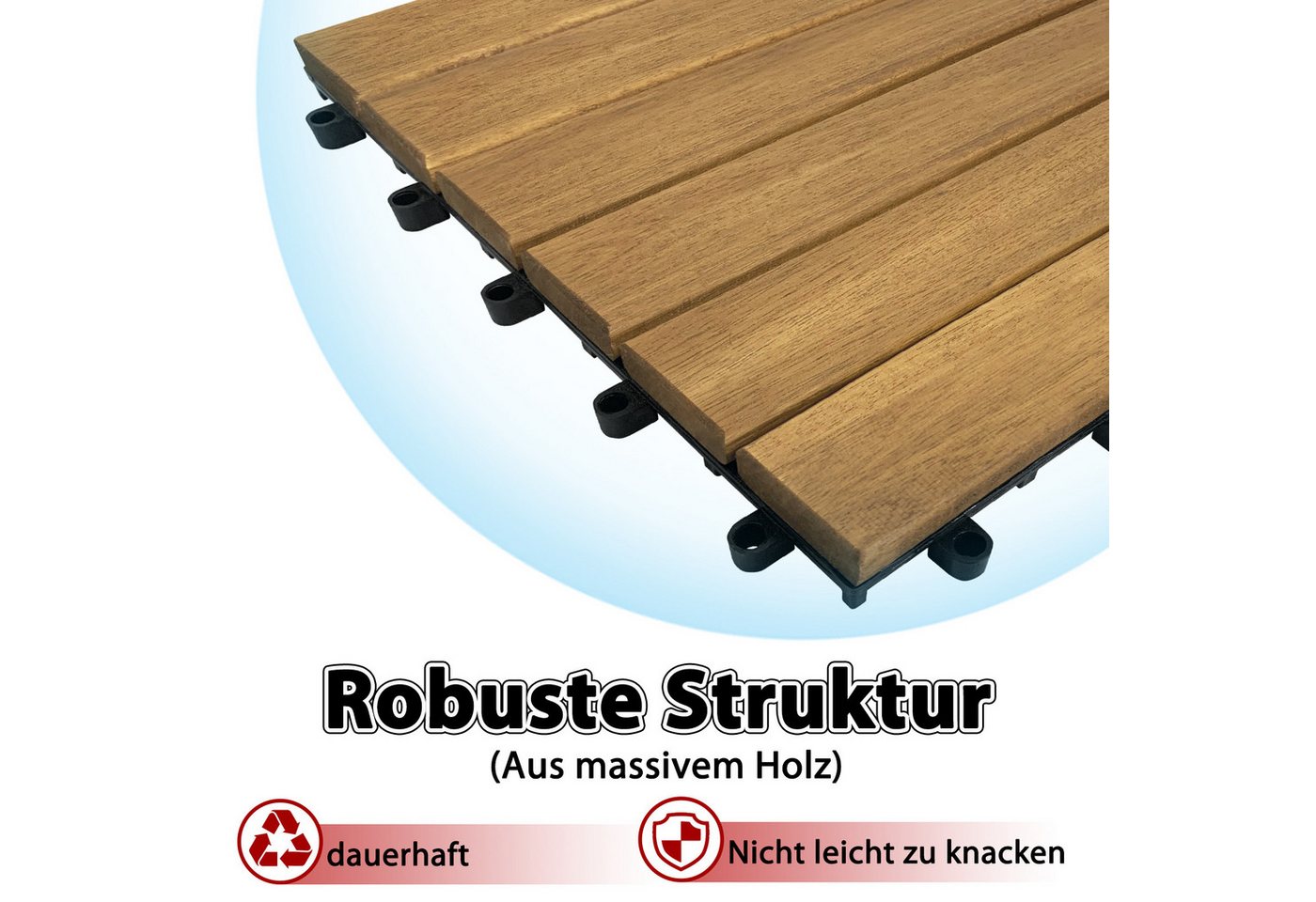 FIVMEN Holzfliesen 6 Latten Terrassenfliesen Klicksystem 30x30 cm -Modell A, 33 St., für Balkon, Garten, Terrasse Bild 2