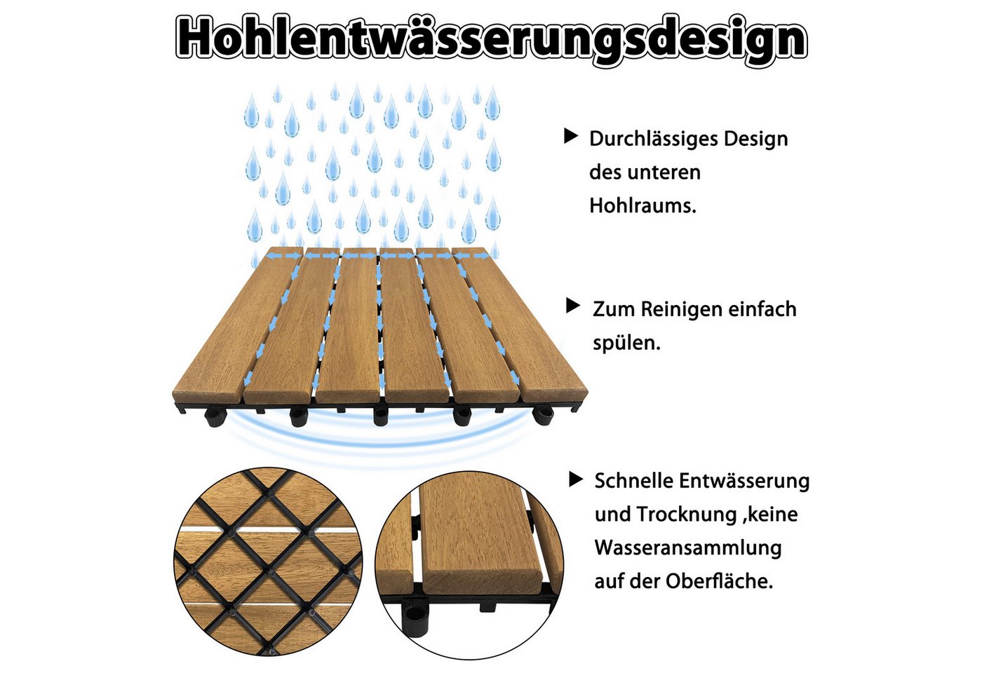 FIVMEN Holzfliesen 6 Latten Terrassenfliesen Klicksystem 30x30 cm -Modell A, 33 St., für Balkon, Garten, Terrasse Bild 3