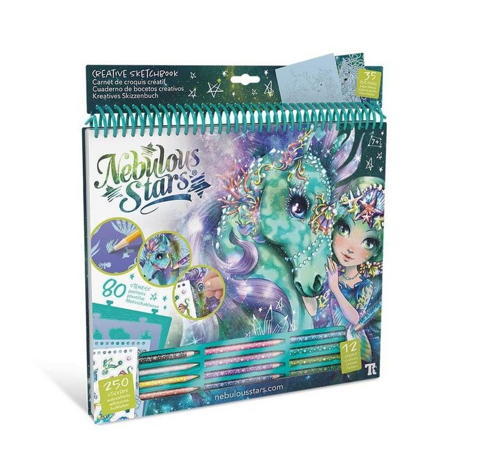 Nebulous Stars Kreativset Kreatives Skizzenbuch Ariaz & Joyiaz, mit Schablonen, Aufkleber und Stifte, Fantasiepferde, Zeichenset Bild 4
