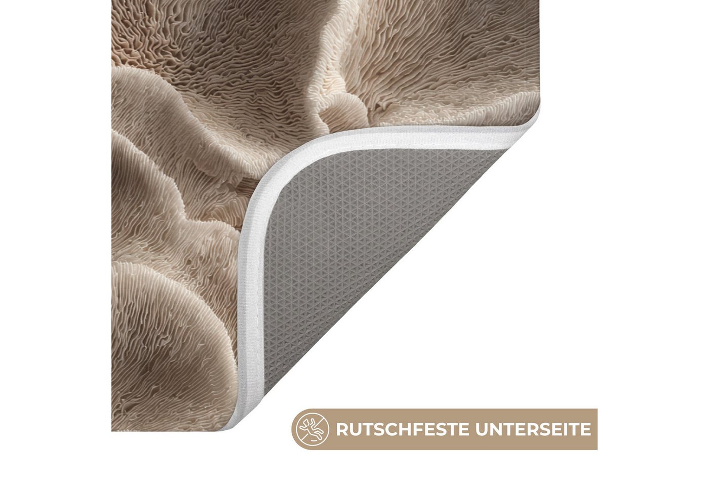 OnlyWow Badematte Fächerform - Beige - Faserstruktur, Höhe 10 mm, Polyester, Rechteckig, Badezimmerteppich, Badteppich, Rutschfest, Duschvorleger, Duschmatte Bild 5