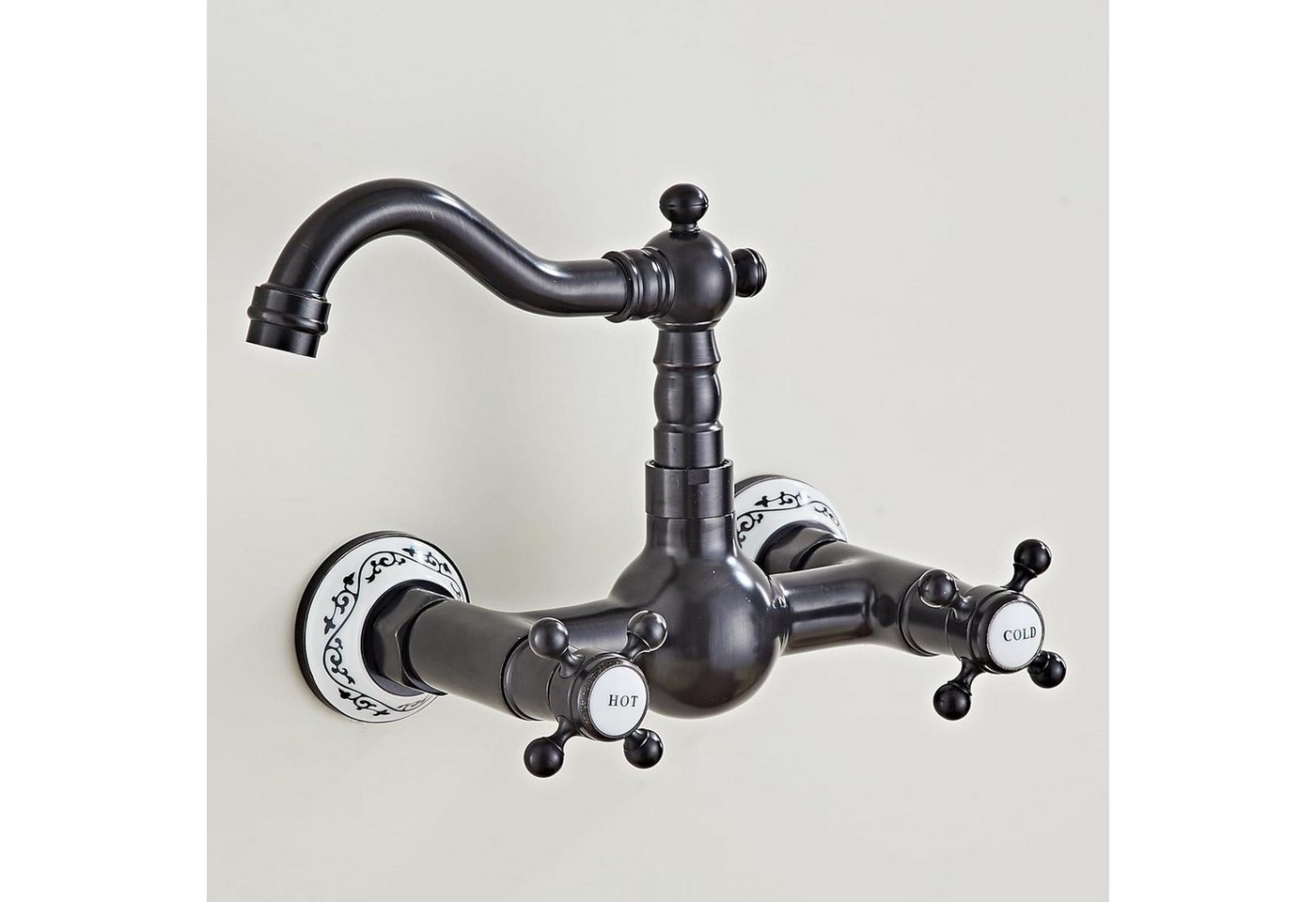 LuxusKollektion Küchenarmatur Küchenarmatur Wandmontage 2 Loch Messing Keramikkartusche Schwarz Bild 4