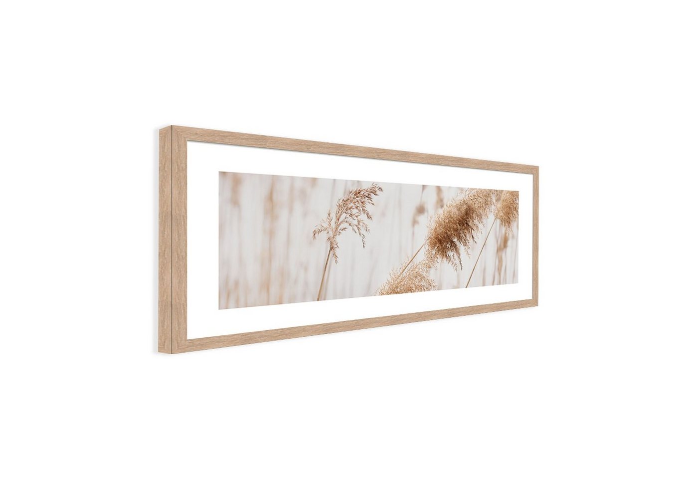 artissimo Bild mit Rahmen Gerahmtes Poster 70x30 cm / Wandbild modern / Wanddeko lang schmal, Natur und Gräser: Pampasgras in Beige Weiß Bild 3