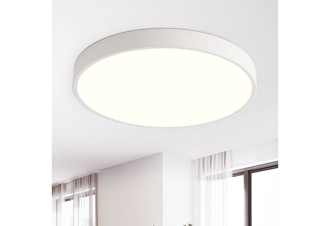 style home LED Deckenleuchte Runde Deckenlampe aus Metall, LED fest integriert, Warmweiß 3000K, für Wohnzimmer Schlafzimmer Büro Küche, 30x30x4cm, Schwarz Bild 3