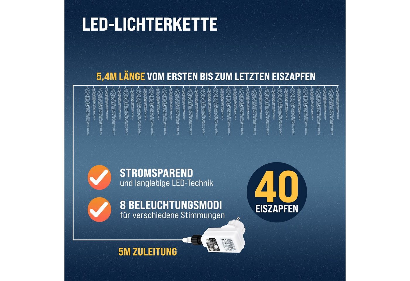 monzana Lichterkette, Eiszapfen Lichterkette 10,4m Fernbedienung 40 Zapfen Bild 3