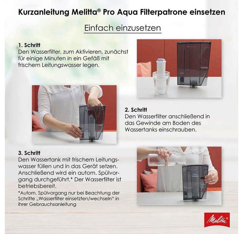 Melitta Wasserfilter 3-er Pro Aqua, Zubehör für Alle Kaffeevollautomaten mit Claris System: Caffeo Solo, Barista T, Barista TS, Avanza
