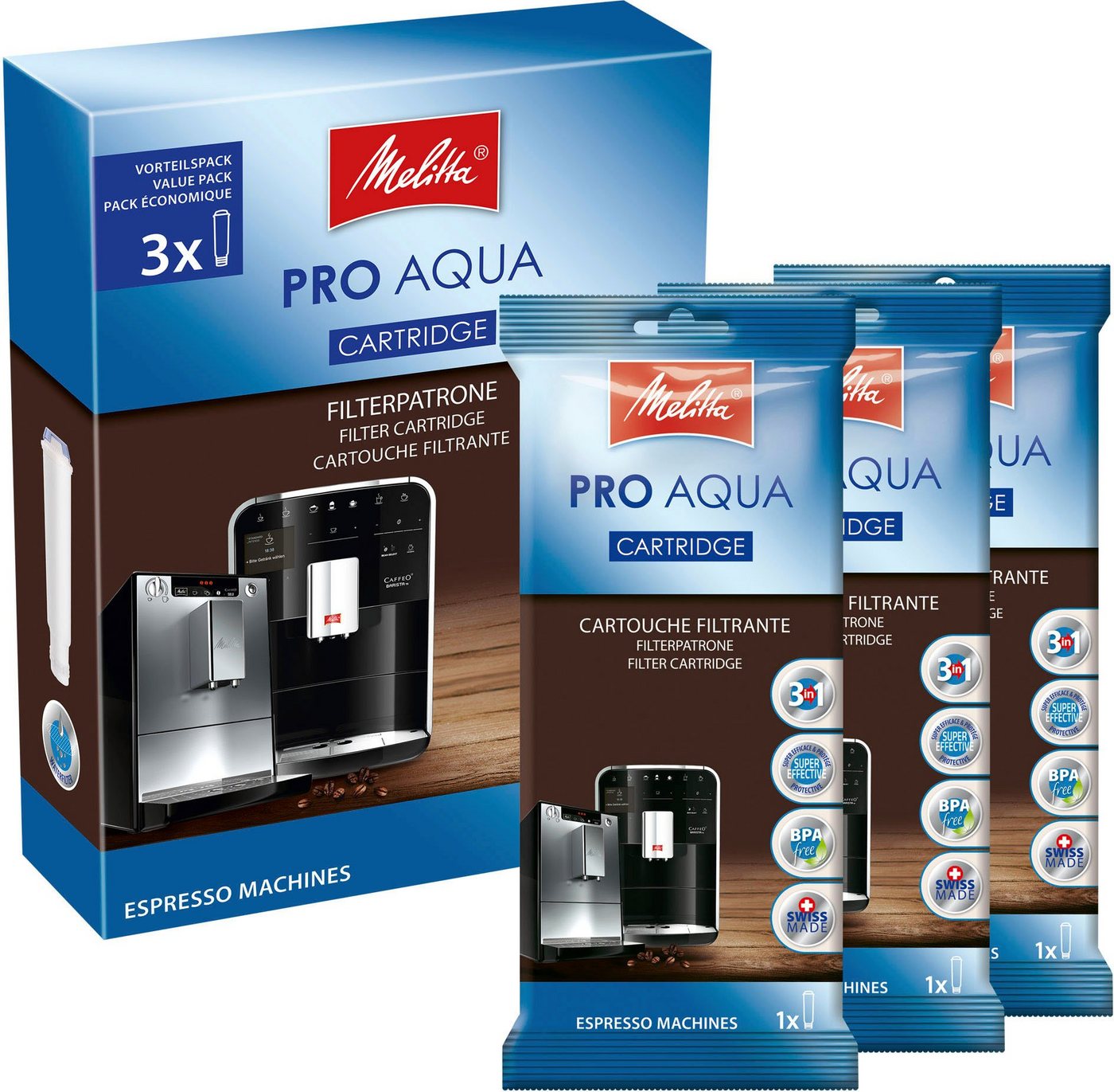 Melitta Wasserfilter 3-er Pro Aqua, Zubehör für Alle Kaffeevollautomaten mit Claris System: Caffeo Solo, Barista T, Barista TS, Avanza Bild 4