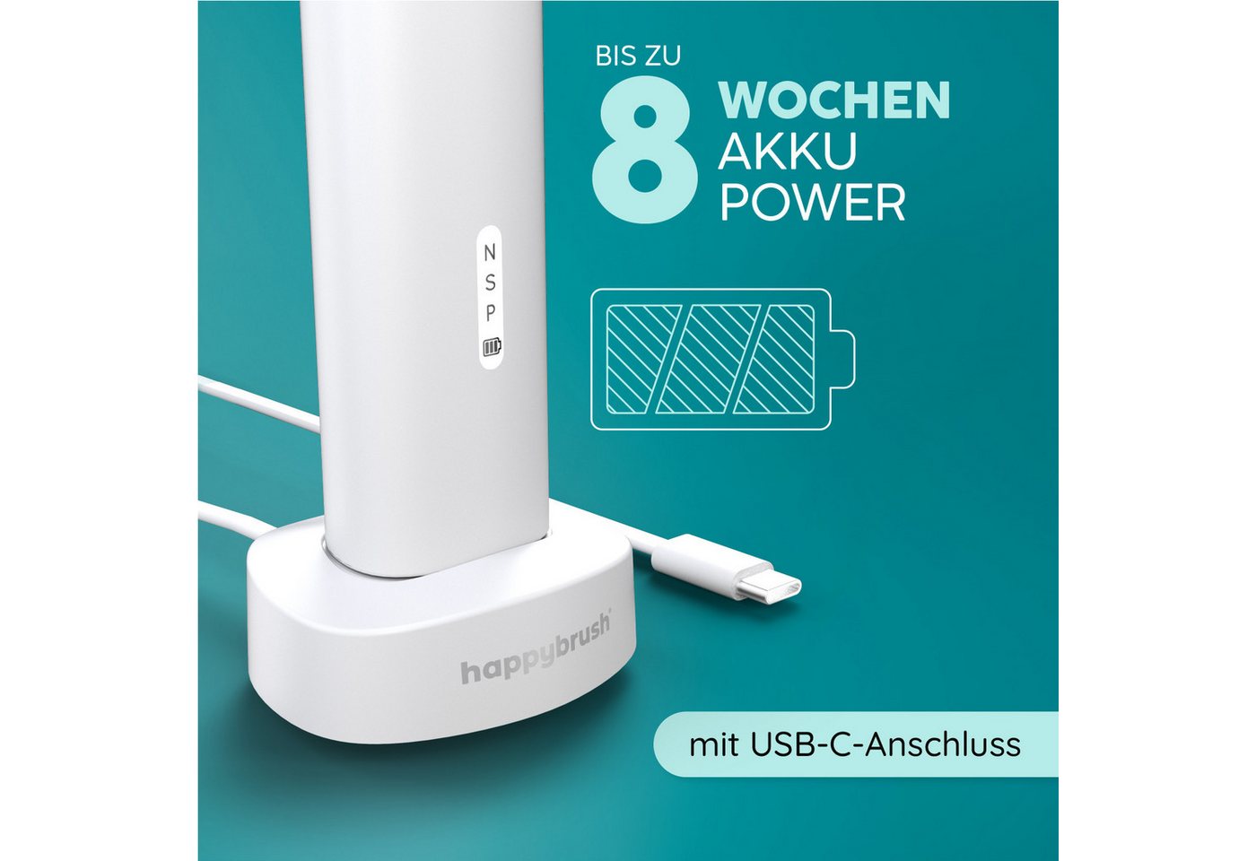 happybrush Schallzahnbürste Eco VIBE 3 Partnerset Black-Mint/AllWhite - 8 Wochen Power Akku, Aufsteckbürsten: 6 St., Eco Vibe 3 Bild 3