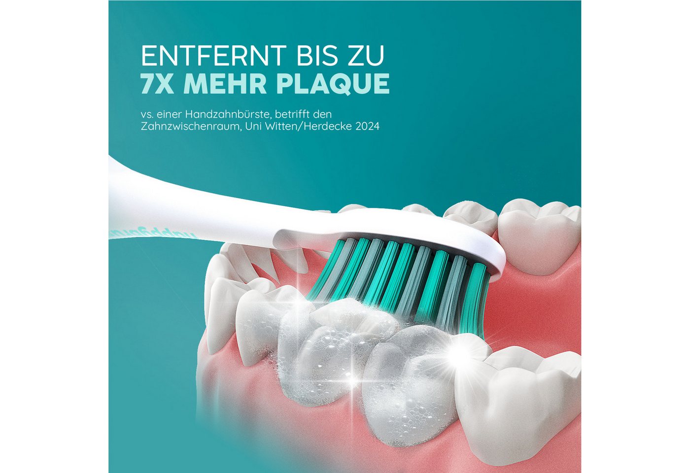 happybrush Schallzahnbürste Eco VIBE 3 Partnerset Black-Mint/AllWhite - 8 Wochen Power Akku, Aufsteckbürsten: 6 St., Eco Vibe 3 Bild 4