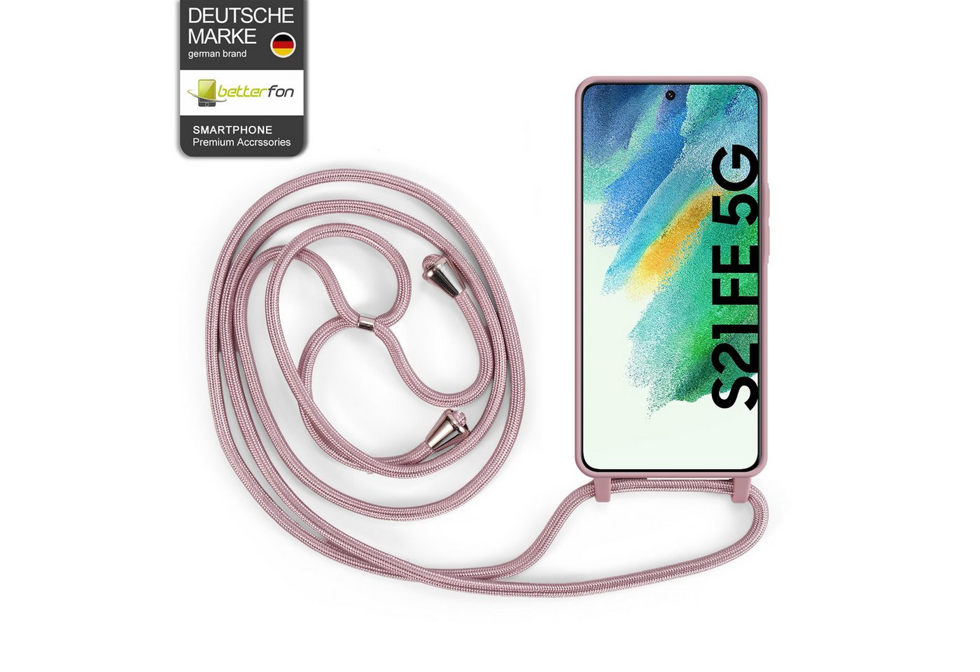 betterfon Handykette für Samsung Galaxy Handyhülle mit Band Kodel Hülle mit Kette, Umhängekette: Verstellbar, rutschfester Grip & Metallkappen Bild 2
