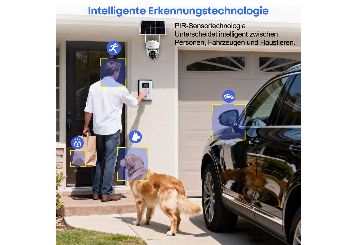 CkeyiN Überwachungskamera außen 360° Solar PTZ Überwachungskamera, 2,4G‑WLAN, 4MP (2K QHD) (Außenbereich, Solarenergieüberwachung, Farbnachtsicht PIR‑Bewegungserkennung 2-Wege-Audio IP65 Wasserdicht)