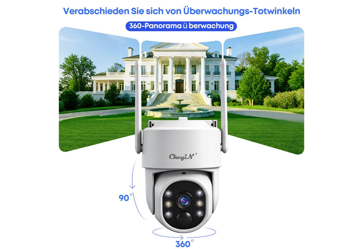 CkeyiN Überwachungskamera außen 360° Solar PTZ Überwachungskamera, 2,4G‑WLAN, 4MP (2K QHD) (Außenbereich, Solarenergieüberwachung, Farbnachtsicht PIR‑Bewegungserkennung 2-Wege-Audio IP65 Wasserdicht) Bild 2