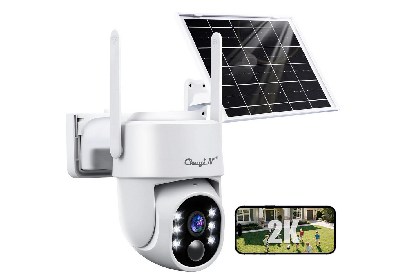 CkeyiN Überwachungskamera außen 360° Solar PTZ Überwachungskamera, 2,4G‑WLAN, 4MP (2K QHD) (Außenbereich, Solarenergieüberwachung, Farbnachtsicht PIR‑Bewegungserkennung 2-Wege-Audio IP65 Wasserdicht) Bild 3