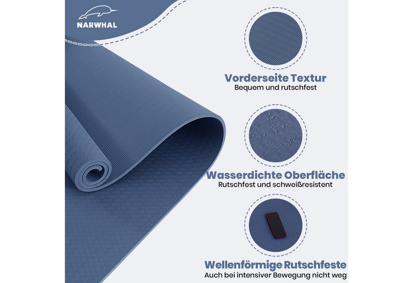 Good Nite Yogamatte Gymnastikmatten mit Tragegurt – 10 mm dick, 183x61 cm (1-St), rutschfest, komfortabel, 183x61x1 cm Bild 2