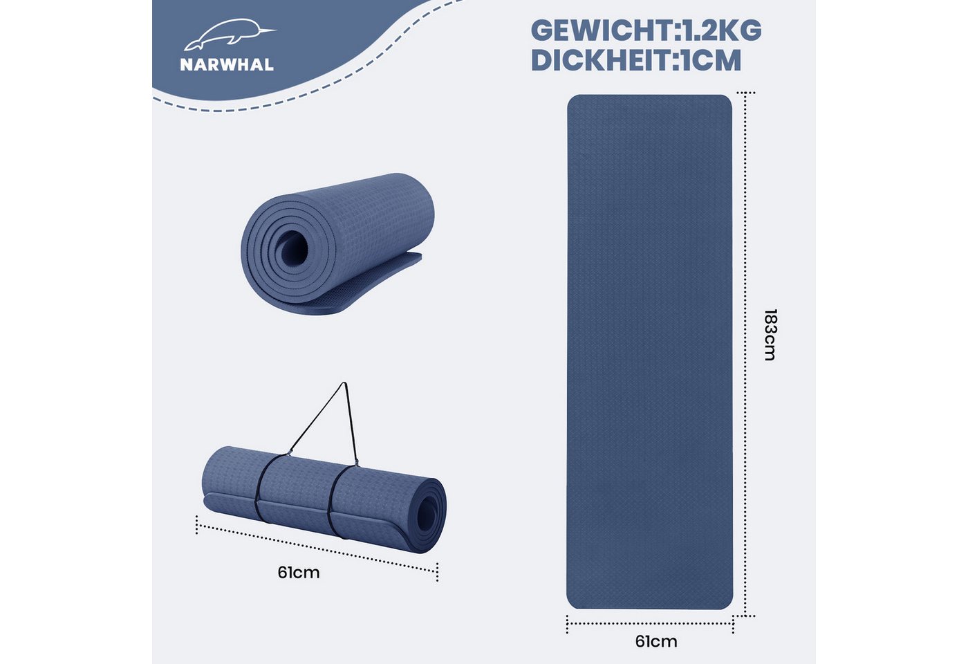 Good Nite Yogamatte Gymnastikmatten mit Tragegurt – 10 mm dick, 183x61 cm (1-St), rutschfest, komfortabel, 183x61x1 cm Bild 4