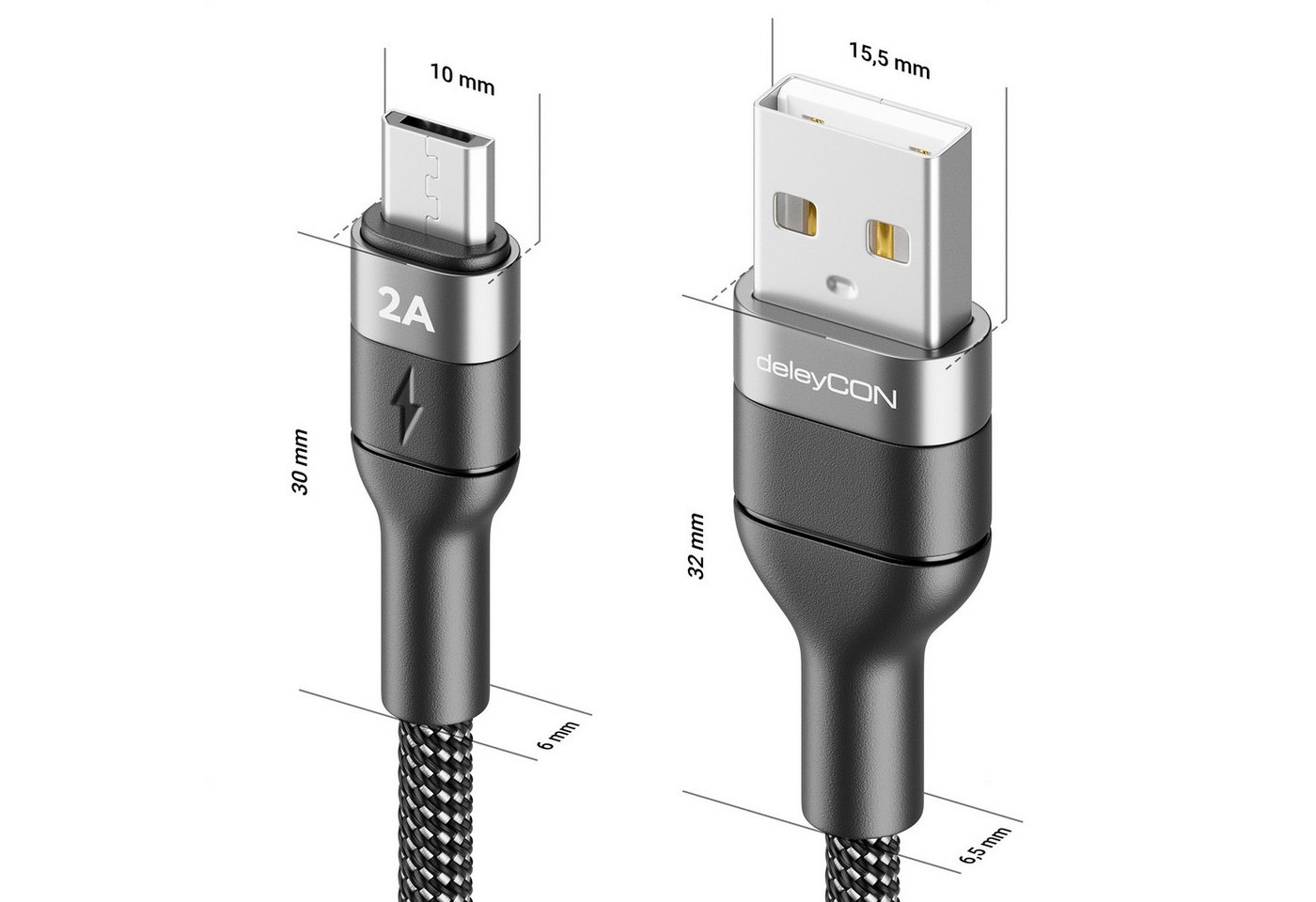 deleyCON 2m USB 2.0 Micro USB Kabel Ladekabel Datenkabel USB-A auf Micro USB USB-Kabel Bild 2