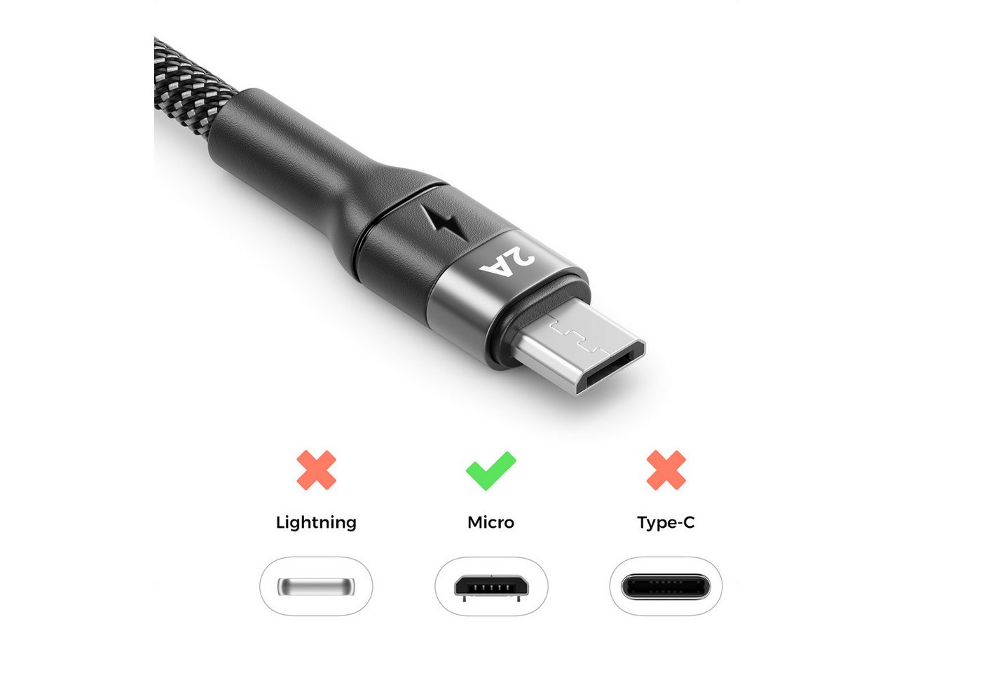 deleyCON 2m USB 2.0 Micro USB Kabel Ladekabel Datenkabel USB-A auf Micro USB USB-Kabel Bild 4