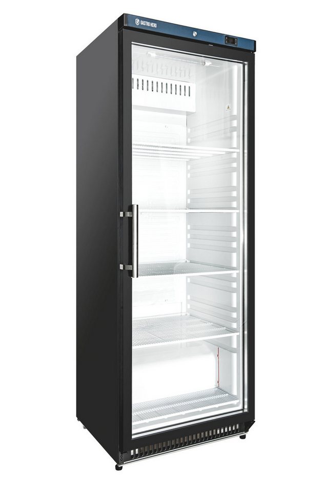 GastroHero Vollraumkühlschrank Lagerkühlschrank ECO 400 Glastür Schwarz 336 Liter LED LKSE400BG, 187.5 cm hoch, 60 cm breit, ideal zur Präsentation von Getränken und gekühlten Waren