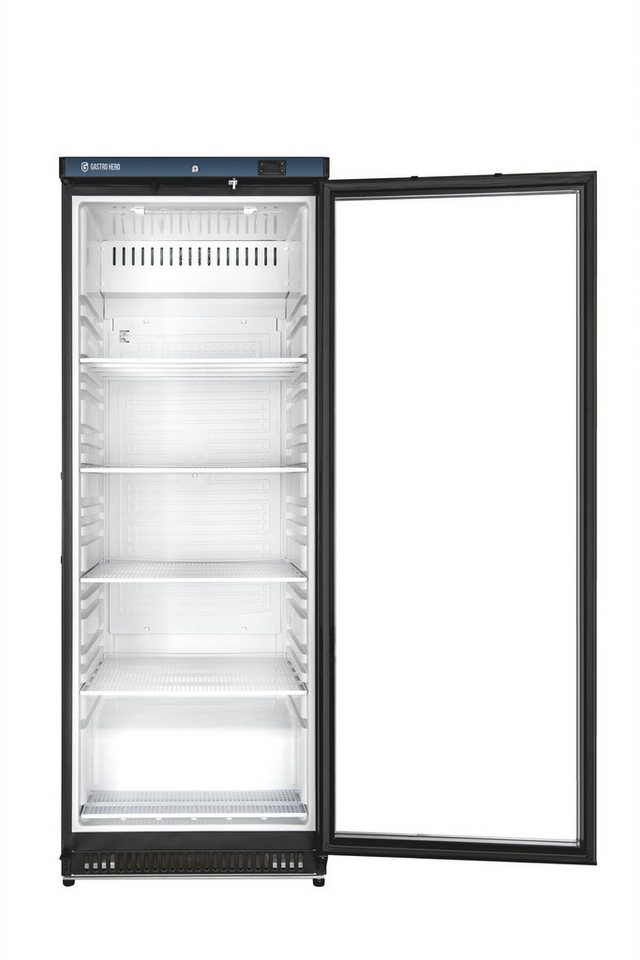 GastroHero Vollraumkühlschrank Lagerkühlschrank ECO 400 Glastür Schwarz 336 Liter LED LKSE400BG, 187.5 cm hoch, 60 cm breit, ideal zur Präsentation von Getränken und gekühlten Waren Bild 2