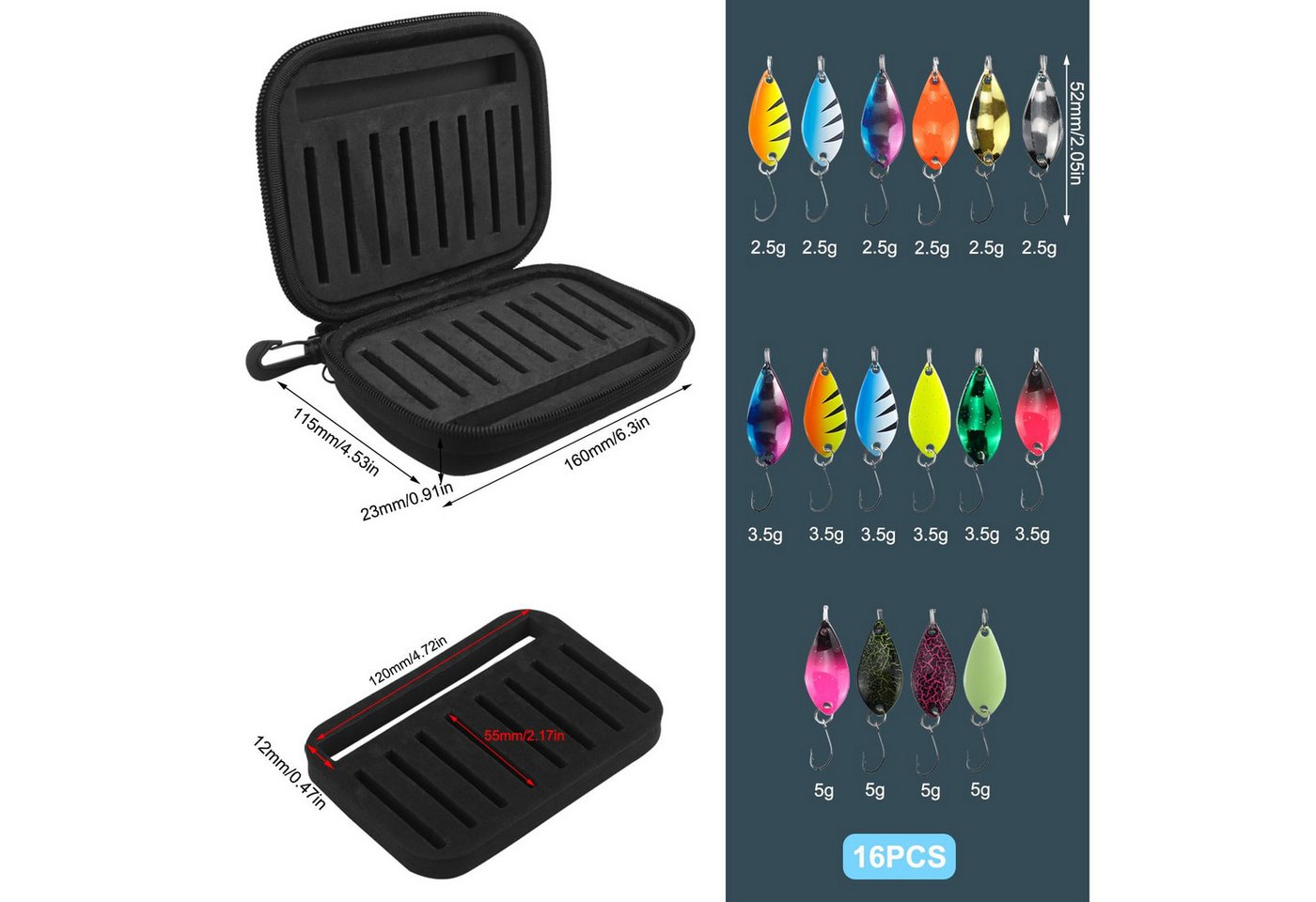 Coonoor Kunstköder 16 Stück Kunstköder Spinner Blinker Set Forellenköder Spoons Set, (Angelzubehör mit Aufbewahrungsbox), für Forelle Barsch Hecht Zander Bild 2