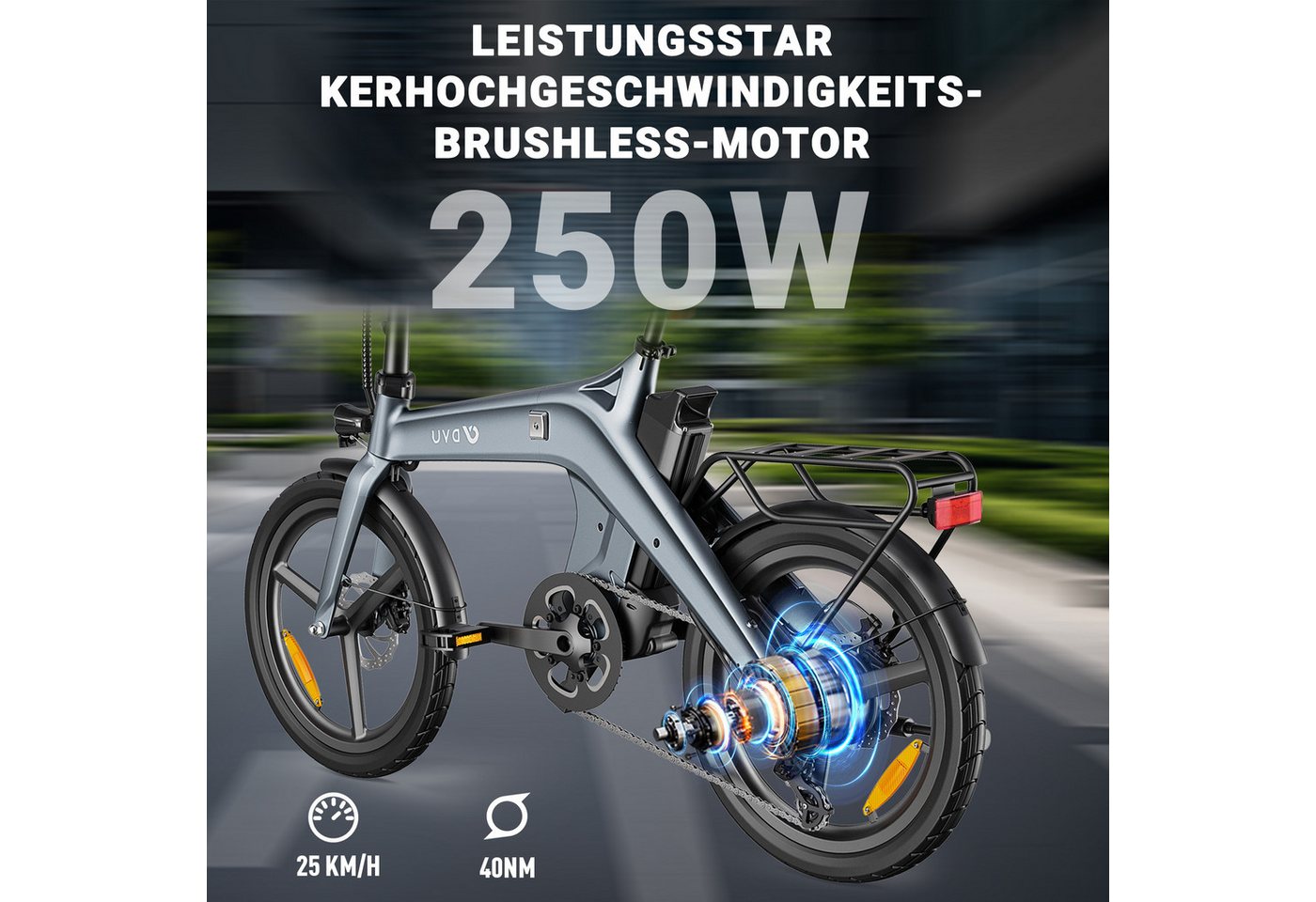 DYU E-Bike Klapprad DYU T1 E-Bike Klappbar 20 Zoll 250W 36V 10Ah Shimano 7-Gang, 7 Gang, Heckmotor, 360 Wh Bild 3