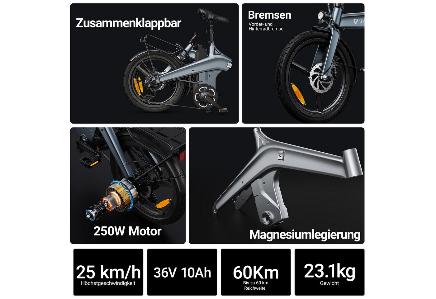 DYU E-Bike Klapprad DYU T1 E-Bike Klappbar 20 Zoll 250W 36V 10Ah Shimano 7-Gang, 7 Gang, Heckmotor, 360 Wh Bild 4