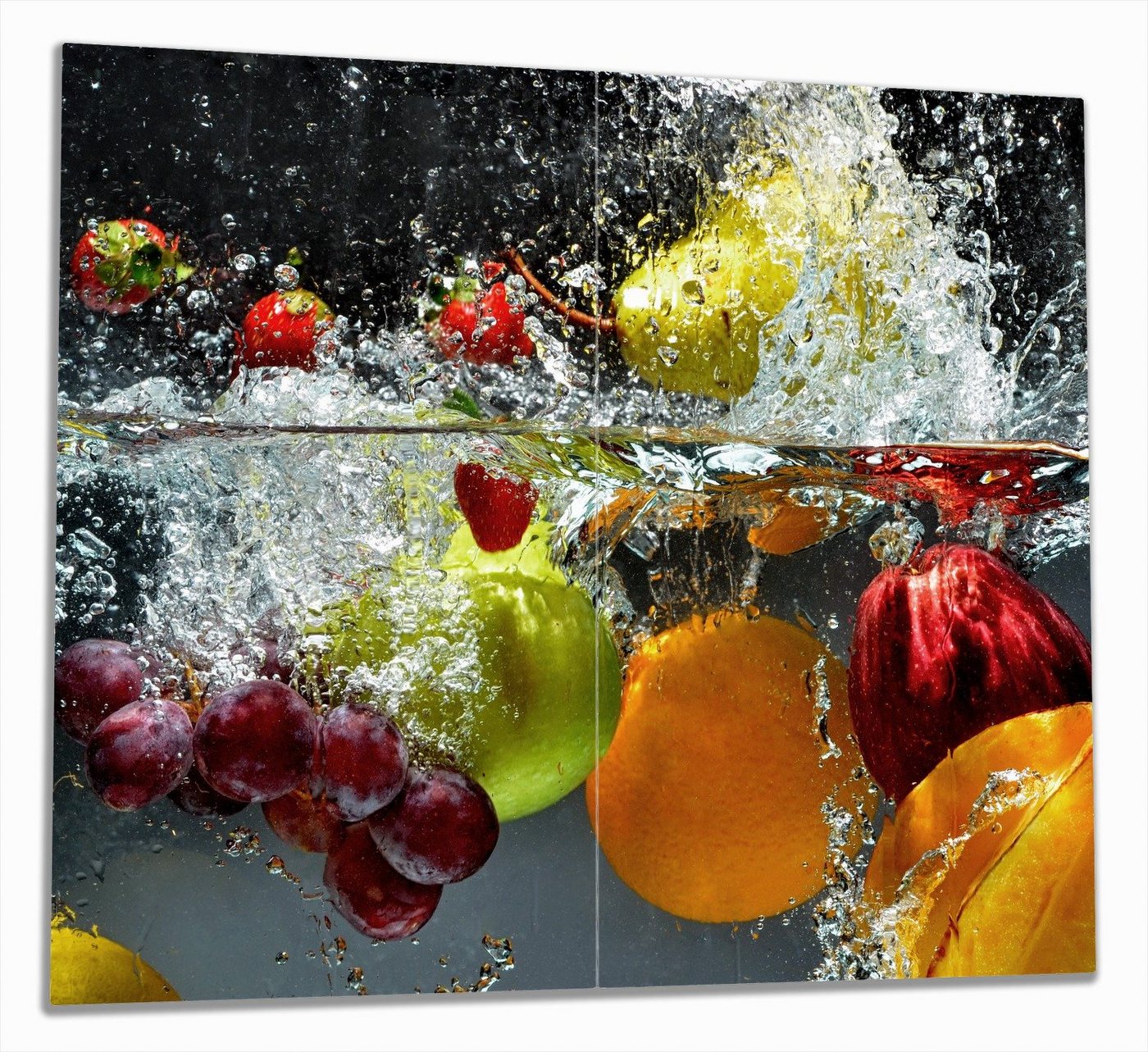 Wallario Herd-Abdeckplatte Früchte im und unter Wasser - Splashing Fruits, ESG-Sicherheitsglas, (Glasplatte, 2 tlg., inkl. 5mm Noppen), verschiedene Größen Bild 2