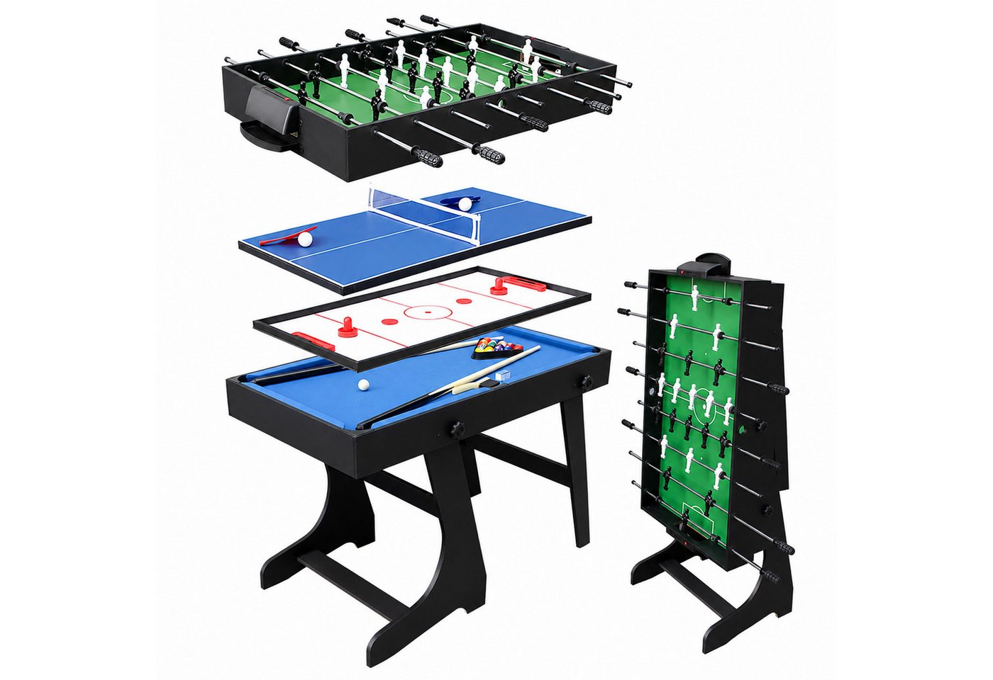 relaxdays Multifunktionstisch Klappbarer Spieltisch 4 in 1 Zubehör, schwarz Bild 2