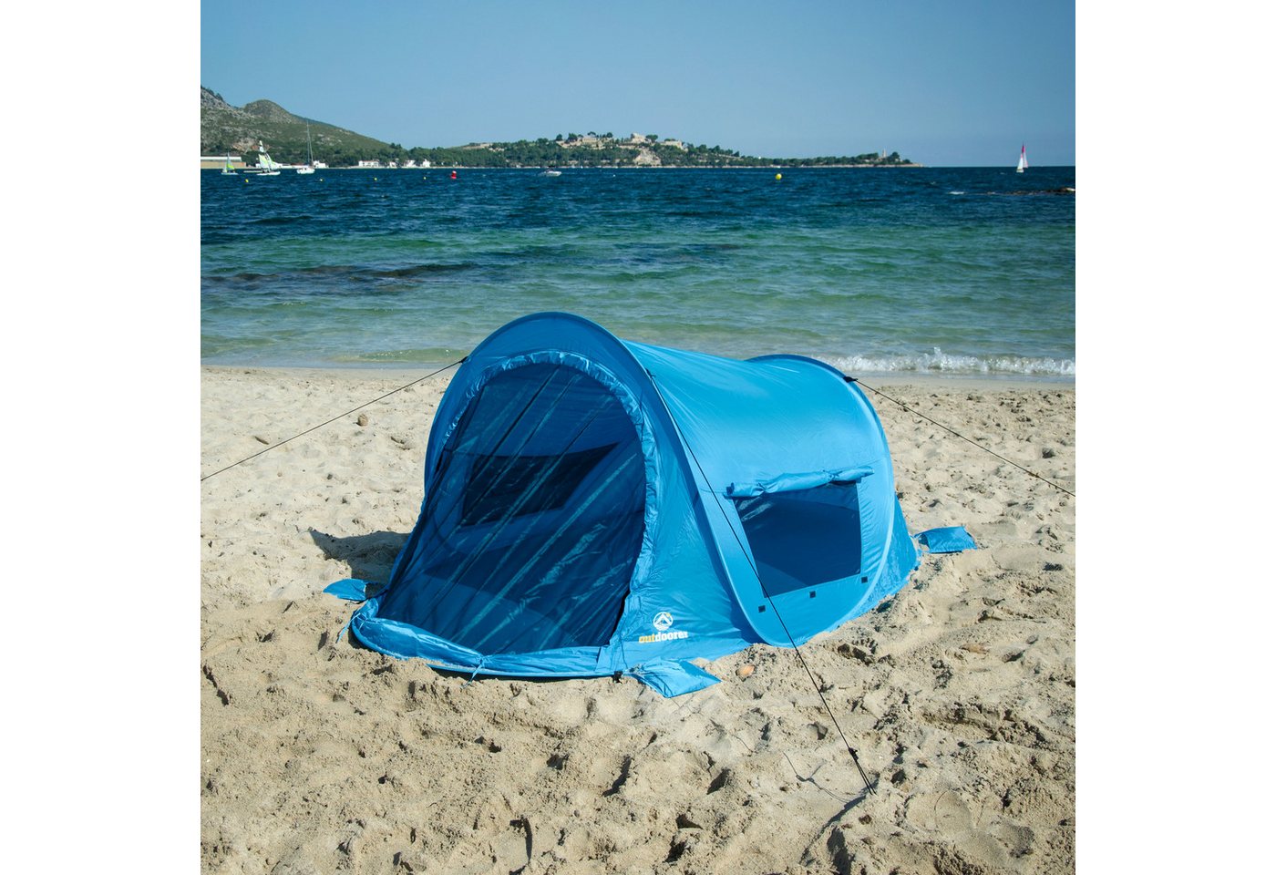 outdoorer Strandmuschel Zack Premium Family - Familien-Strandmuschel mit UV 80-Sonnenschutz, Personen: 3, Verschließbares Strandzelt, Pop-up, selbstaufbauend, Windschutz