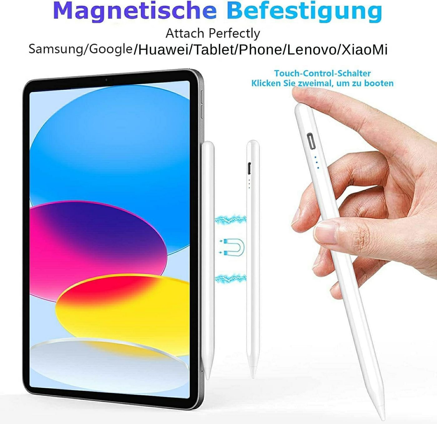 Fyrove Eingabestift Stylus Pen für Touchscreen, Android, Aktiver Universal Stylus Stift (Tabletstift Stylus Pencil USB-C Schnellladen Palm Rejection) mit Neigungserkennung & Palm-Ablehnung & Hohe Präzision Bild 2