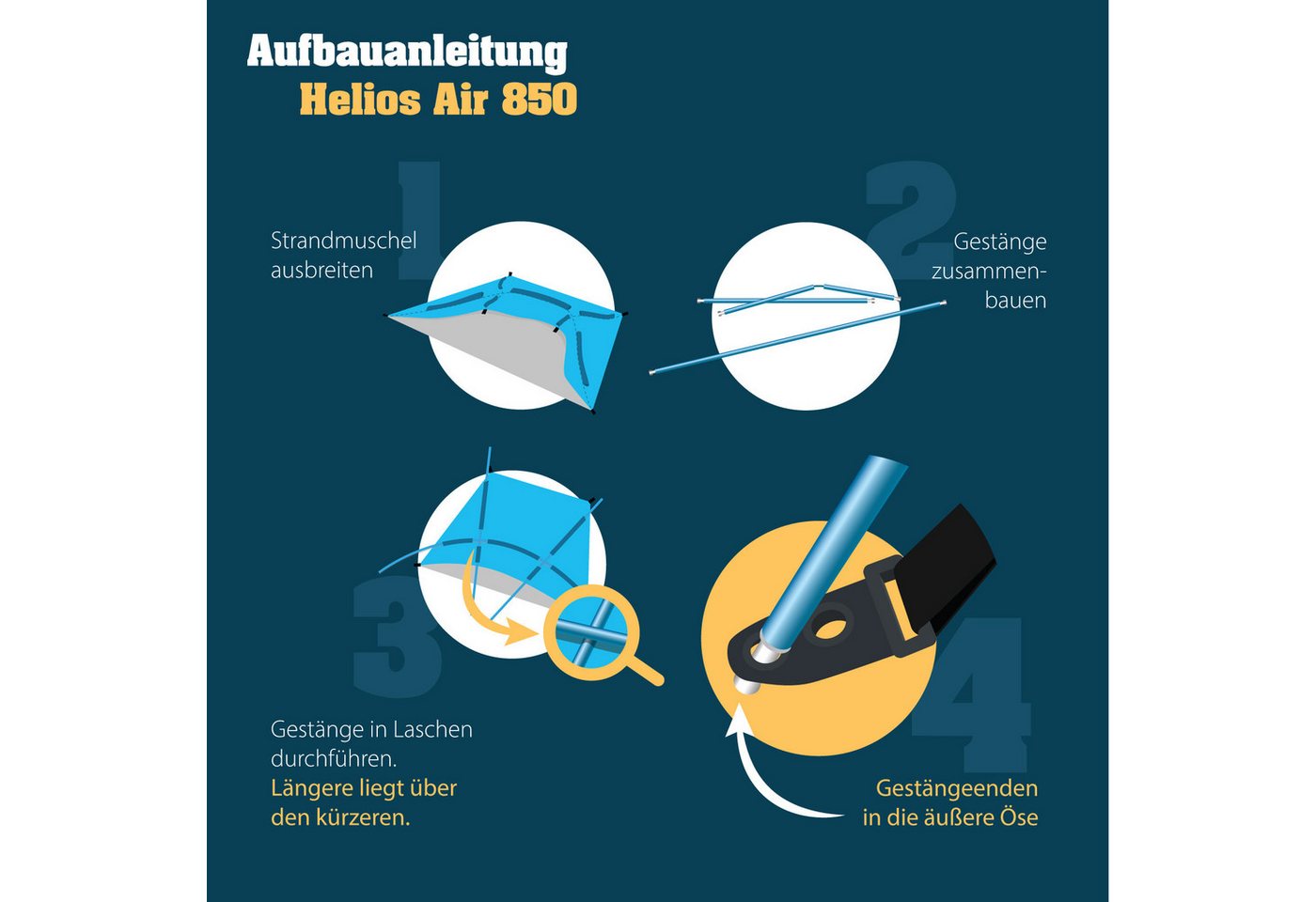 outdoorer Strandmuschel Helios Air 850 mit UV-80-Schutz - ultraleichtes Reise-Strandzelt, Blaues Sonnenzelt, Wind- und Sonnenschutz, Alu-Gestänge, Mini-Packmaß Bild 5