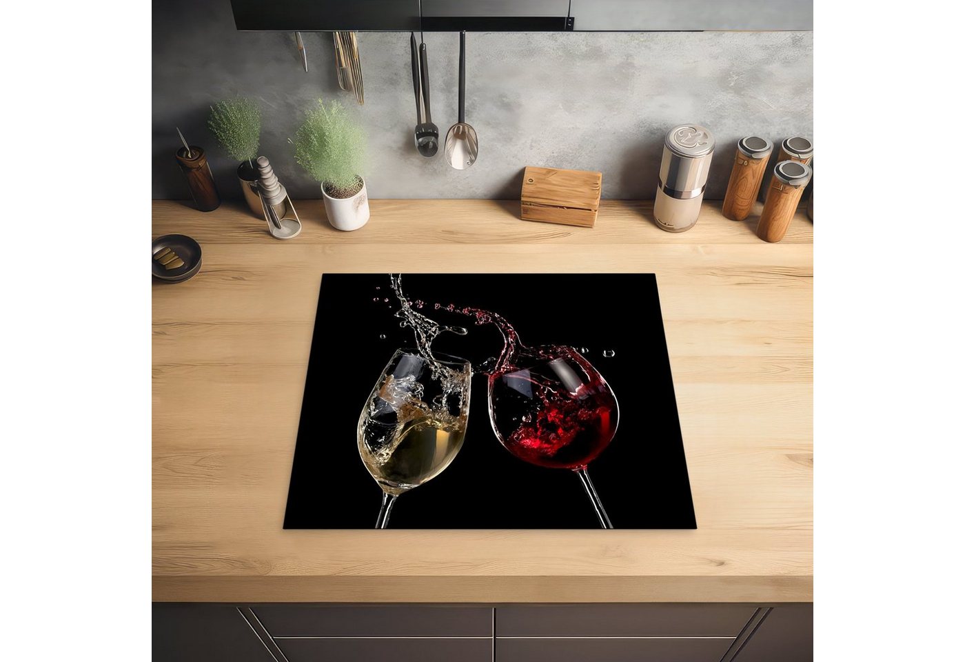 MuchoWow Herd-Abdeckplatte Rotwein - Weißwein - Glas - Schwarz, Vinyl, (1 tlg), Küche Herdabdeckplatte Ceranfeld Vinyl Einteilig, 59x52 cm Bild 2