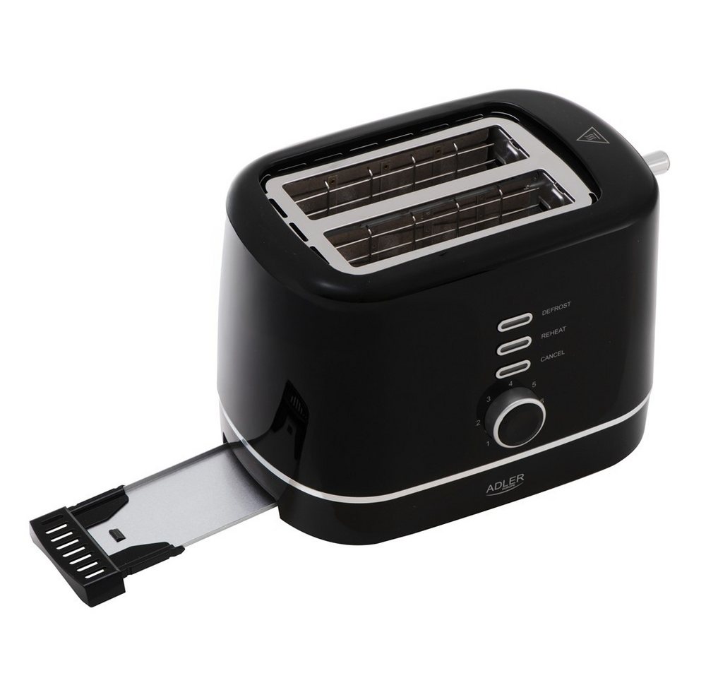 ADLER EUROPE Toaster AD 3224b, 2 kurze Schlitze, für 2 Scheiben, 850 W, 7 Bräunungsstufen, Auftau- und Aufwärmfunktion