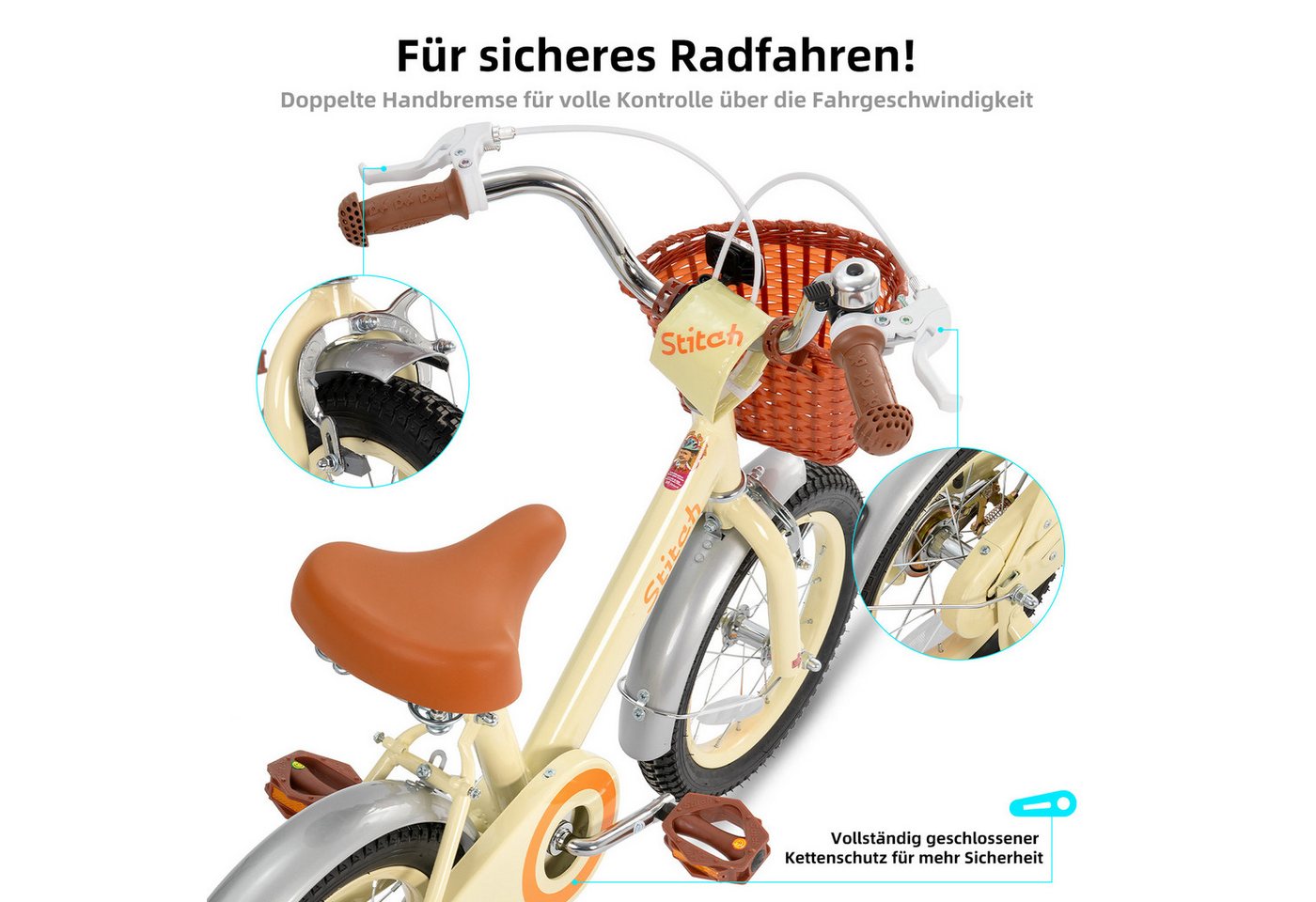 JOYSTAR Kinderfahrrad Vintage 12 14 16 18 Zoll Kinderfahrrad für 2-9 jährige Mädchen, mit Stützrädern, Kotflügel, Korb, Fahrradklingel, Reflektorplatte