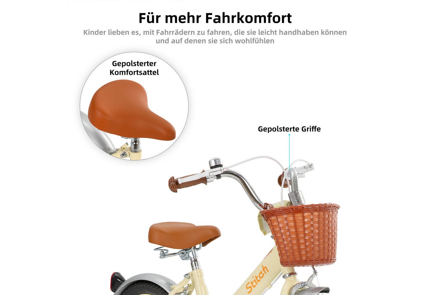 JOYSTAR Kinderfahrrad Vintage 12 14 16 18 Zoll Kinderfahrrad für 2-9 jährige Mädchen, mit Stützrädern, Kotflügel, Korb, Fahrradklingel, Reflektorplatte Bild 3