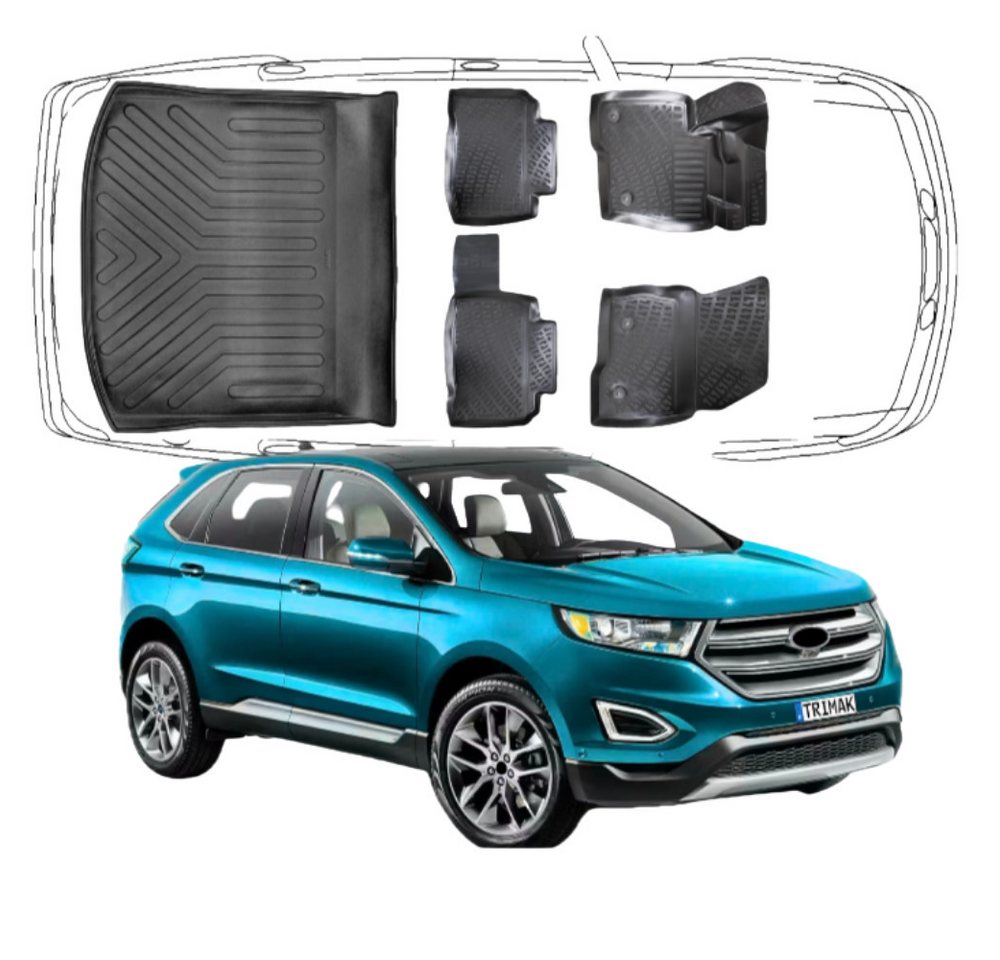 Trimak Auto-Fußmatte Oder Kofferraumwanne Oder Set kompatibel mit Ford Edge, Ford Edge 2016-2021 Gummimatten Auto & Kofferraummatte TPE Bild 2