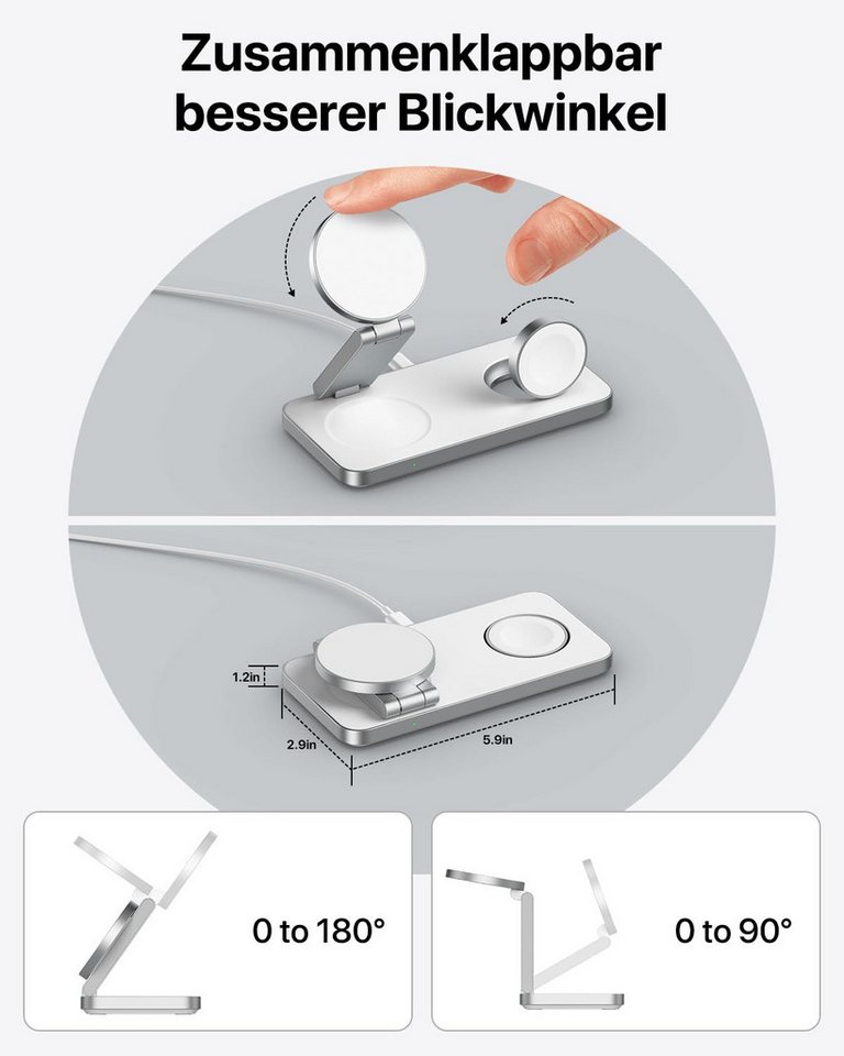 AIBISTAR 3 in 1 Ladestation für Apple Watch iPhone, MagSafe kompatibel, Faltbar Induktions-Ladegerät (3000 mA, Wireless Charger,für iPhone 12-16,Apple Watch Series 1-10) Bild 2