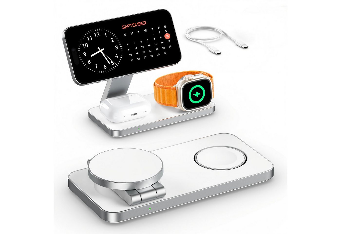 AIBISTAR 3 in 1 Ladestation für Apple Watch iPhone, MagSafe kompatibel, Faltbar Induktions-Ladegerät (3000 mA, Wireless Charger,für iPhone 12-16,Apple Watch Series 1-10) Bild 5