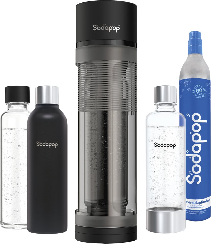 Sodapop Wassersprudler Logan mit Glas-, PET- & Edelstahlflasche - CO²-Zylinder enthalten, (Starterset, Komplettset inklusive 3 Flaschen sowie CO₂-Zylinder), 3 verschiedene Flaschenarten inklusive Bild 3