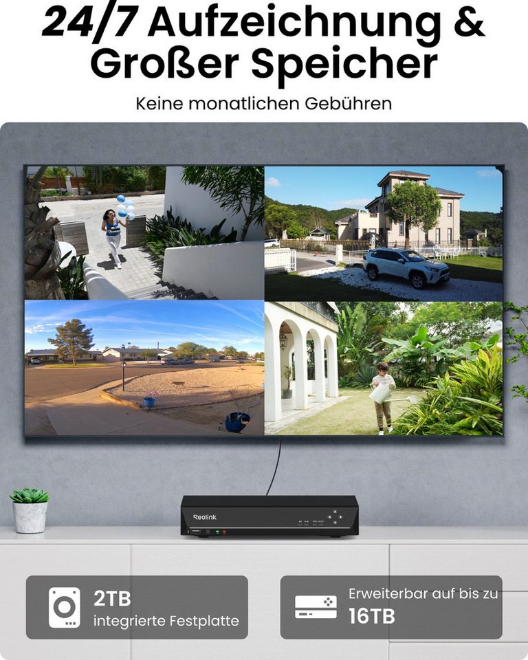Reolink Überwachungskamera 8MP 4K PoE Sicherheitssystem mit Smart-Erkennung (Innenbereich, Außenbereich, 4X 8MP PoE IP Kamera und 2TB HDD 8CH NVR, 24/7 Videoüberwachung,IP66 Wetterschutz,Personener-Fahrzeugerkennung) Bild 5